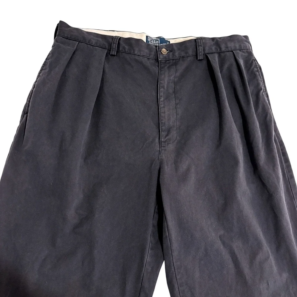 Polo Ralph Lauren Andrew Pants Chinos Mens 36x33 Black Double Pleated Trousers